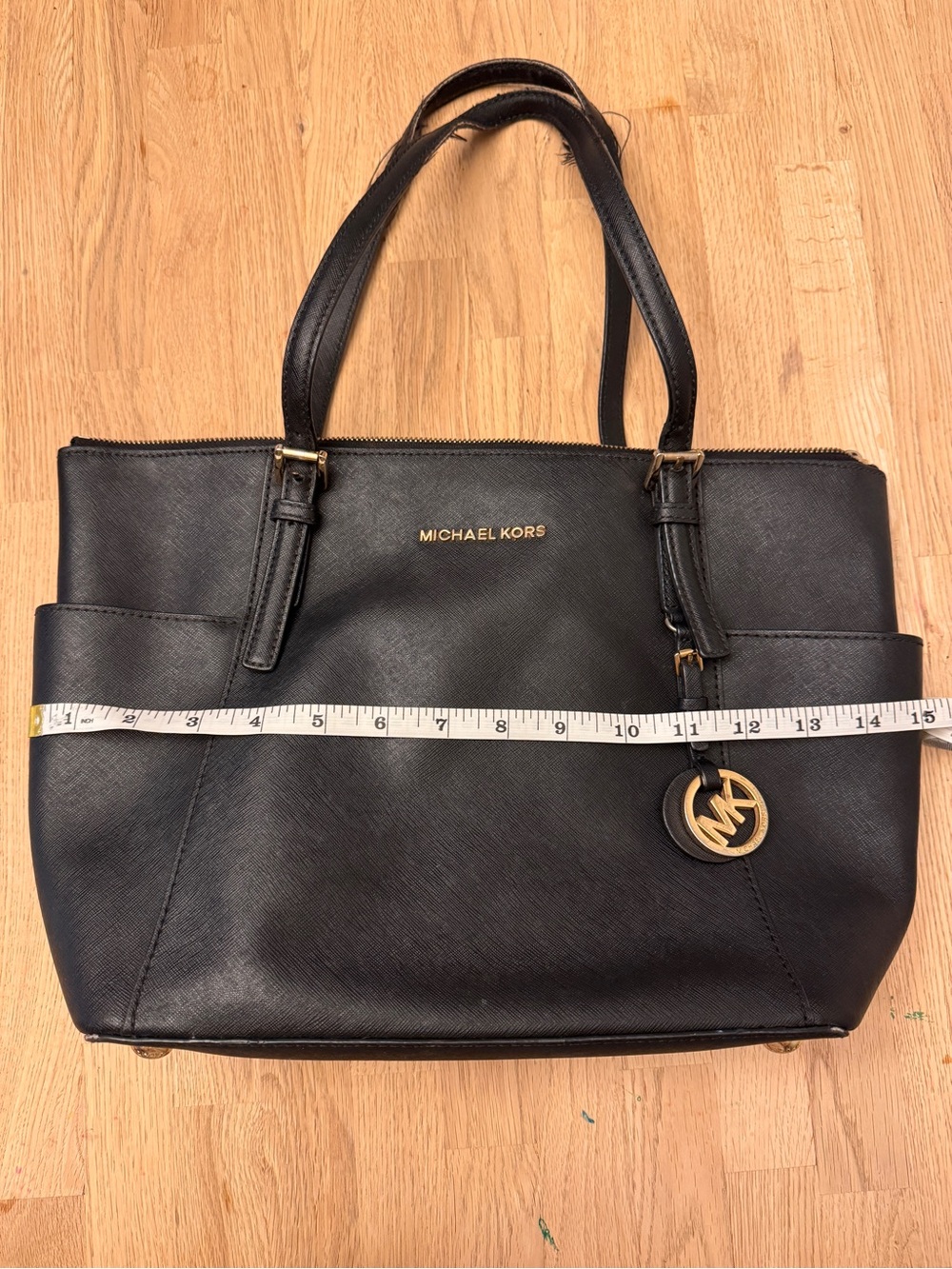 Michael Kors Black Saffiano Leather Tote with Gold Accent